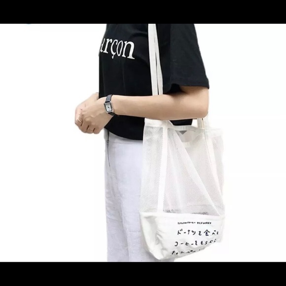 Mesh Tote Bag Japanese White summer net bag Multiuse - Picture 3 of 6